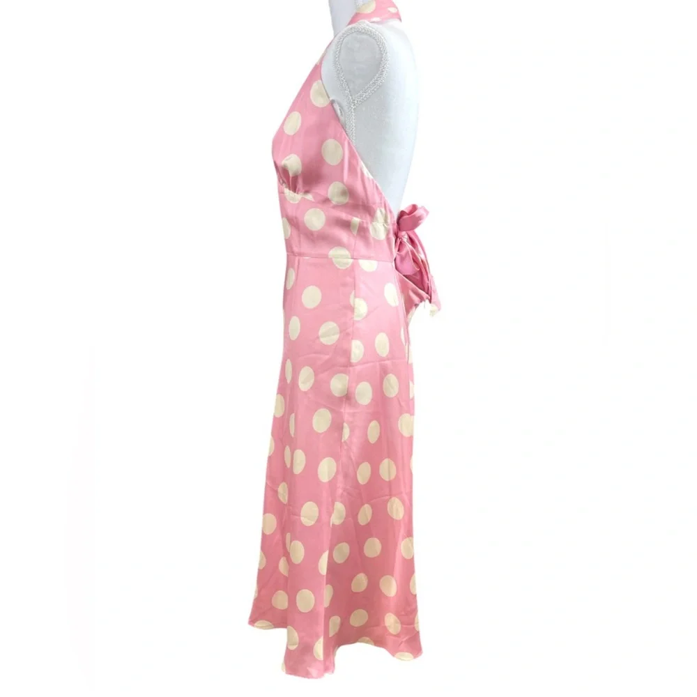 NWT Laundry By Shelli Segal Pink Silk Retro Polka Dot Dress Coquette Soft Girl - Picture 4 of 10